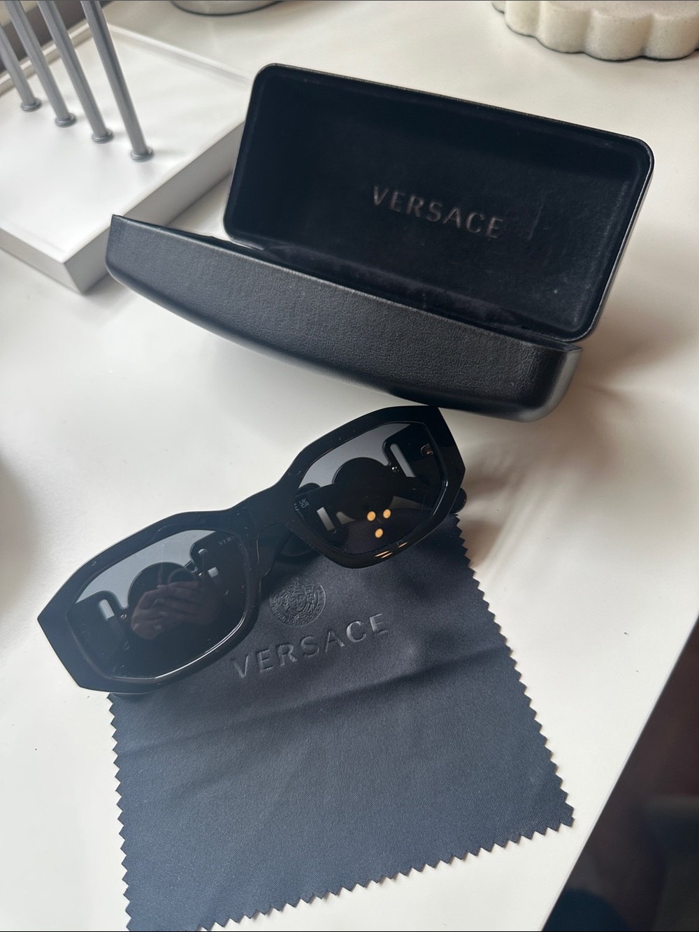 Versace Black Women's Oversized Geometric Sunglasses